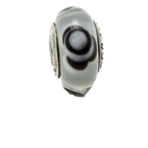Pandora Murano White w/ Black Flowers For You Charm ALE 925 790642